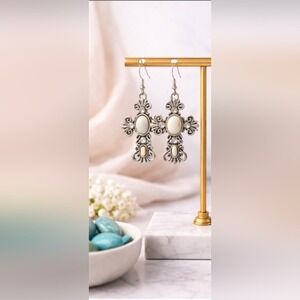 Elegant Silver Cross Earrings with White Accents | Faith collection